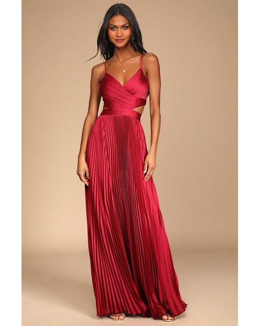 Lulus Red Got The Glam Pleated Cutout Maxi Dress