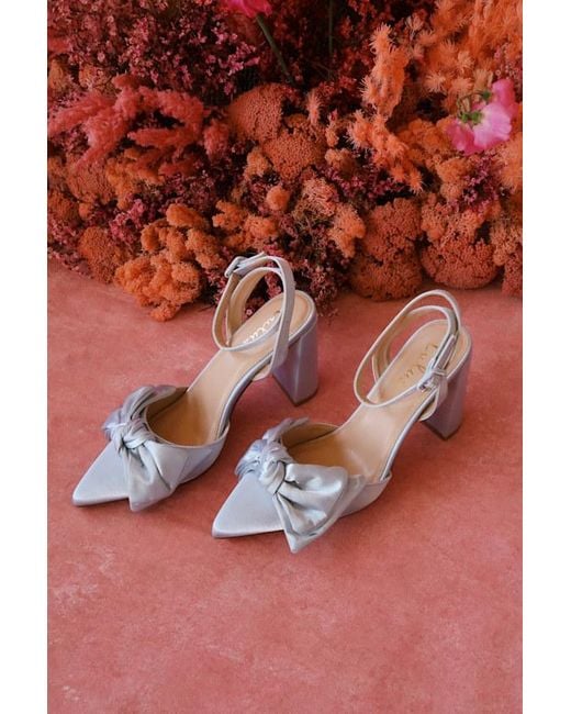 Lulus Blue Suttonn Satin Bow Ankle Strap Pointed-Toe Pumps