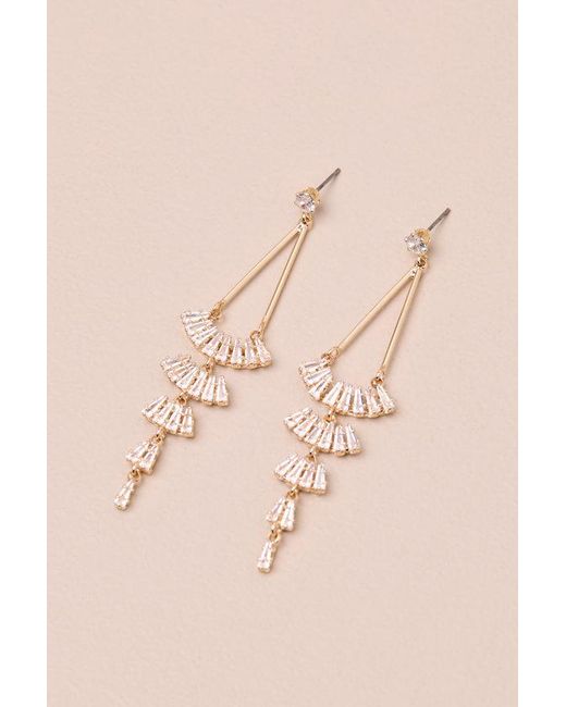 Lulus Metallic Chamberline Rhinestone Drop Earrings