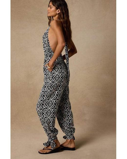 Lulus Brown Elodie Multi Boho Print Backless Jumpsuit