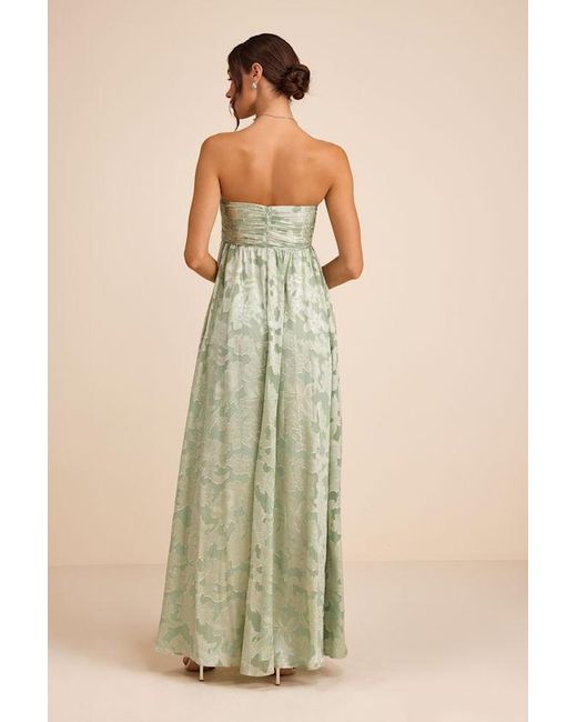 Lulus Natural Danalia Sage Floral Burnout Strapless Maxi Dress