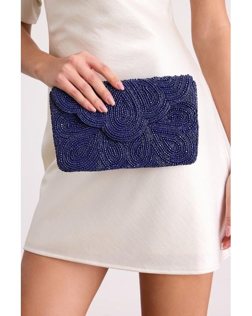 Lulus Blue Stunning Addition Beaded Clutch