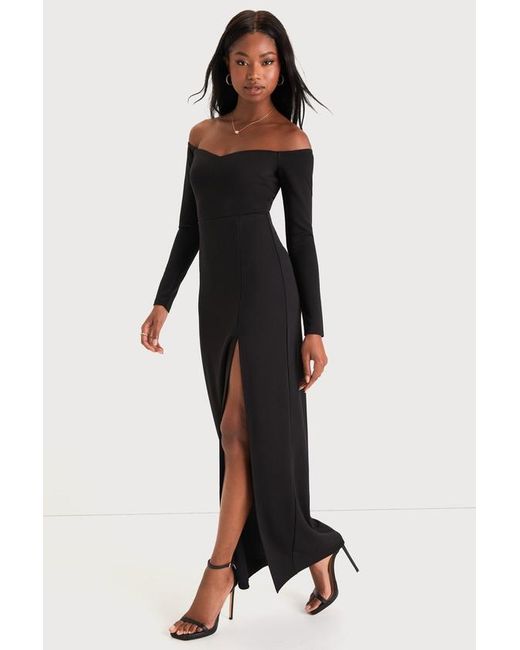 Lulus Black Classic Allure Off-The-Shoulder Long Sleeve Maxi Dress