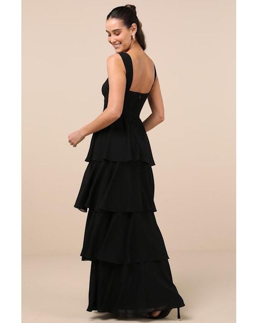 Lulus Black Carlynda Tiered Bustier Maxi Dress