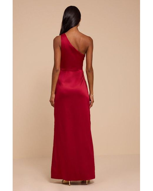Lulus Red Dreaming Of Elegance Satin One-Shoulder Maxi Dress