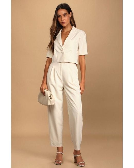 Lulus Natural Posh Company Pleated High-Waisted Trouser Pants