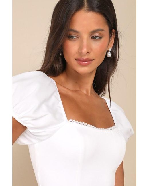 Lulus White Adorable Poise Pearl Puff Sleeve Mini Dress