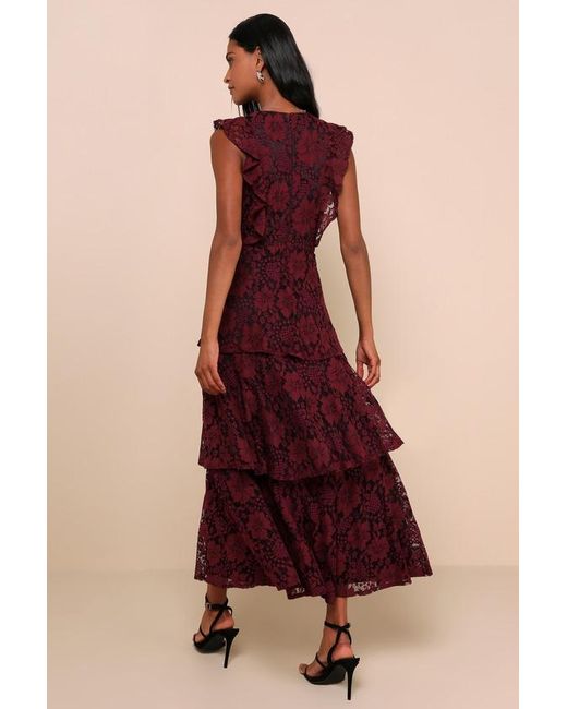 Lulus Molinetto Lace Ruffled Tiered Sleeveless Maxi Dress