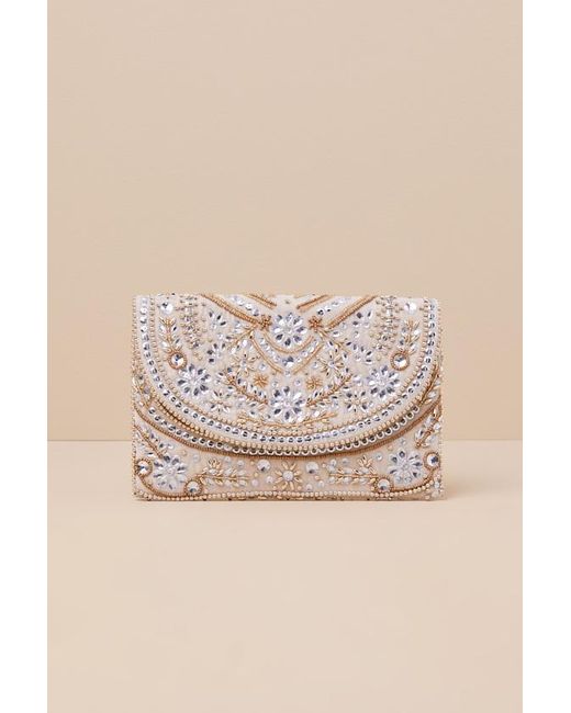 Lulus Black Convincing Shine Taupe And Beaded Rhinestone Clutch