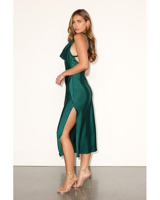 Lulus Alexandra Emerald Satin Cowl Neck Midi Dress in Green | Lyst