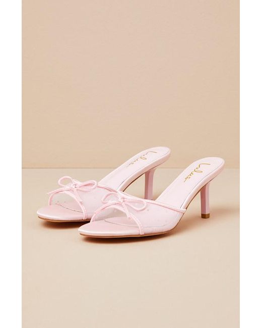 Lulus Pink Pamina Satin Bow Slide High Heel Sandals