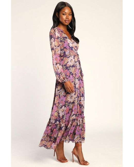 Lulus Feeling Sweet Floral Print Long Sleeve Wrap Maxi Dress in Pink Lyst UK
