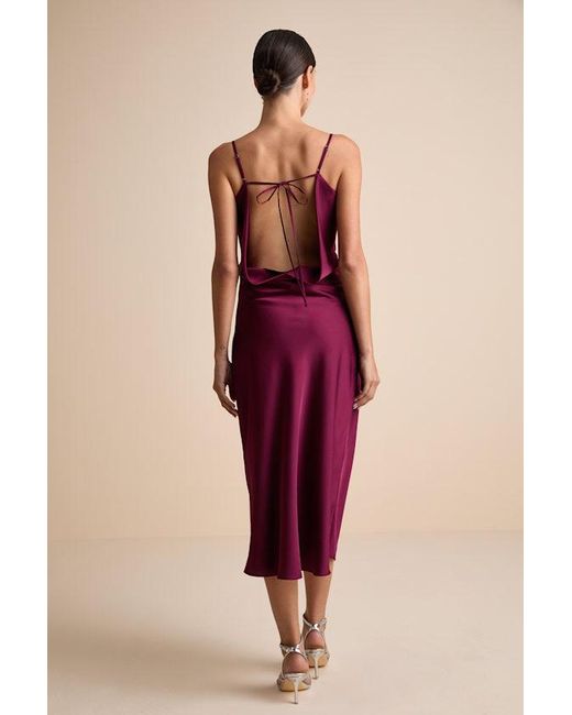 Lulus Red Caleigh Satin Backless Slip Midi Dress