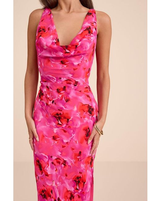 Lulus Pink Marlesa Floral Cowl Back Maxi Dress