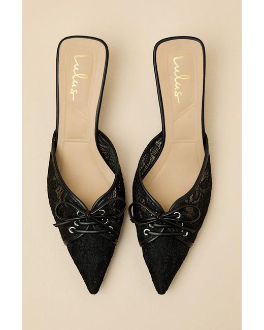 Lulus Natural Lacey Lace Bow Kitten Heel Mule Pumps