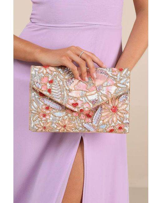 Lulus Purple Lucasta Multi Beaded Sequin Clutch