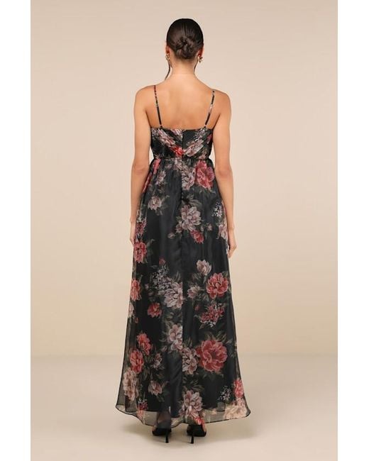 Lulus Natural Truly Extraordinary Floral Organza Pleated Maxi Dress