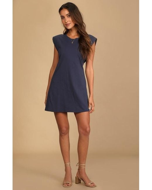 Lulus Blue Feelin' Confident Cutout Mini Shirt Dress