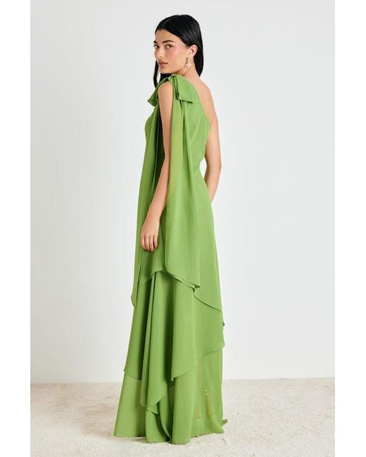 Lulus Green Camellia Bright One-Shoulder Bow Maxi Dress