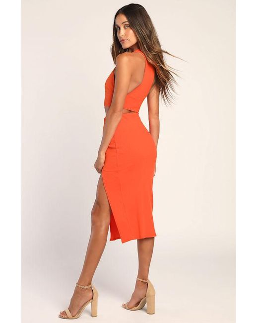 Lulus Red Absolute Edge Sleeveless Two-Piece Bodycon Midi Dress