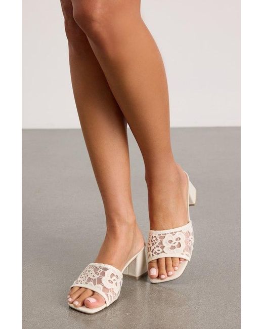 Lulus Brown Alaris Crochet Lace Low Heel Slide Sandals