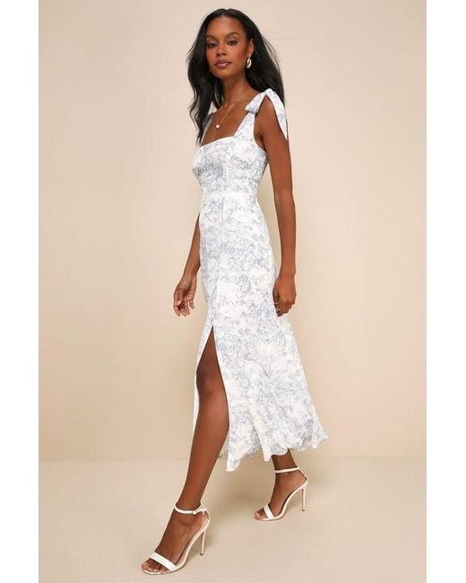 Lulus Natural Summer Invite Toile Tie-Strap Tiered Midi Dress