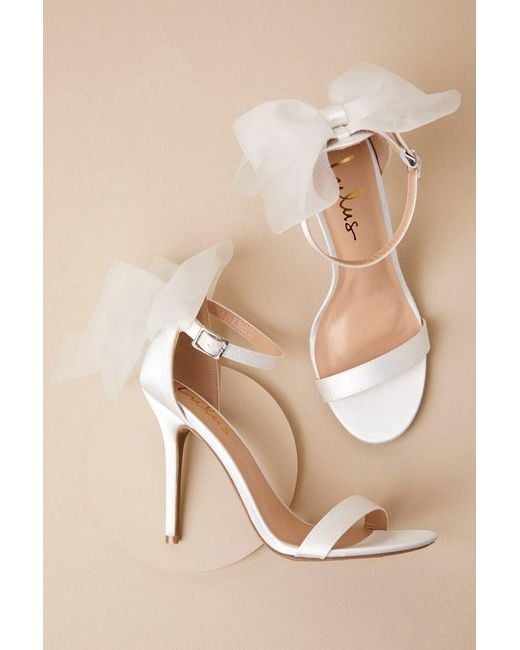 Lulus Natural Ayanna Satin Bow Ankle Strap High Heel Sandals