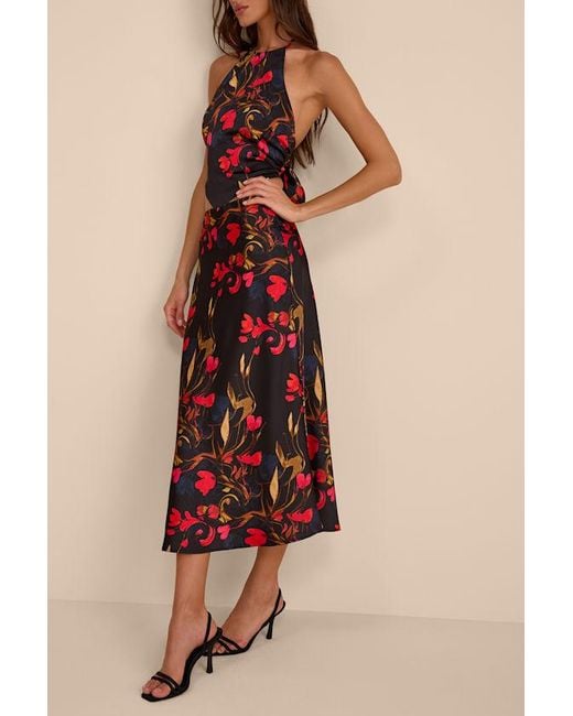 Lulus Natural Jules Multi Floral Satin Two-Piece Midi Dress