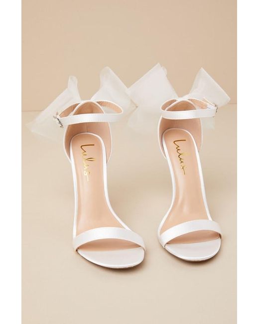 Lulus Natural Ayanna Satin Bow Ankle Strap High Heel Sandals