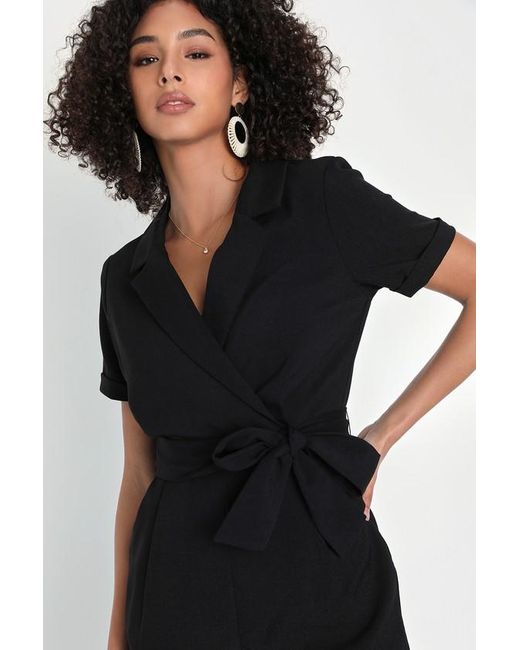 Lulus Black Sensible Sensation Tie-Front Short Sleeve Jumpsuit