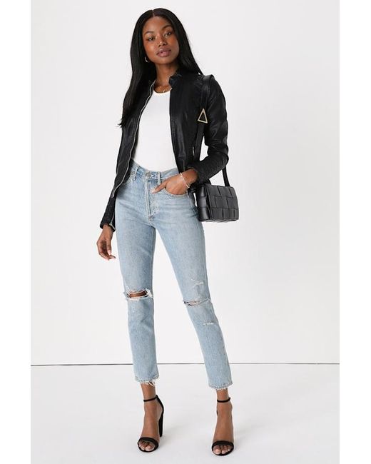 Lulus Black Heartlines Vegan Leather Moto Jacket