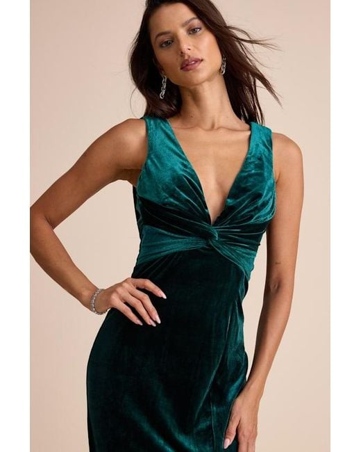 Lulus Blue Enhanced Aura Velvet Cowl-Back Maxi Dress