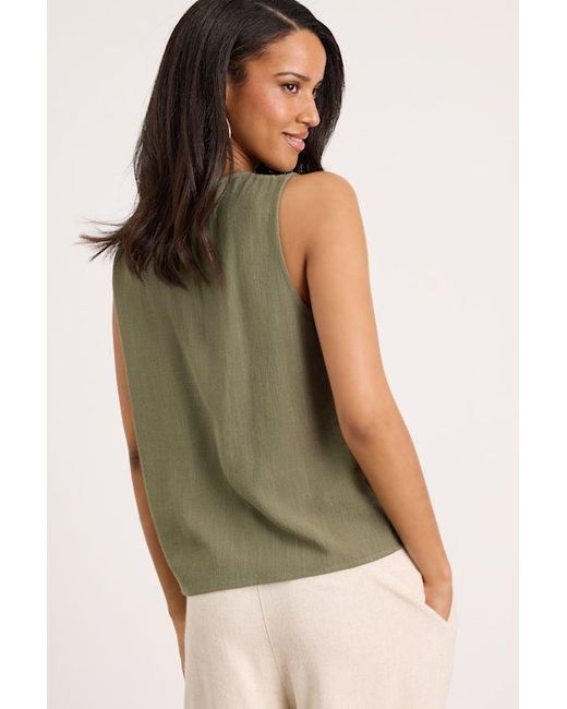 Lulus Green Casually Sophisticated Linen Sleeveless Button-Front Top