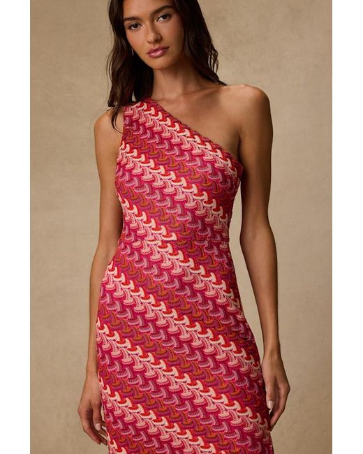 Lulus Red Reya Multi Crochet Chevron One-Shoulder Midi Dress