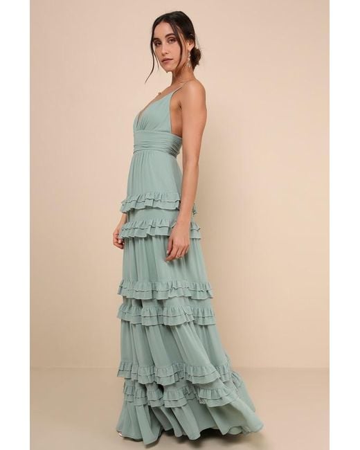 Lulus Green Lavish Perfection Ruffled Tiered Maxi Dress