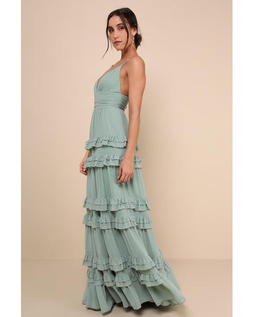 Lulus Green Lavish Perfection Sage Ruffled Tiered Maxi Dress