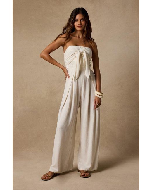 Lulus Brown Wylda Light Linen Tie-Front Jumpsuit
