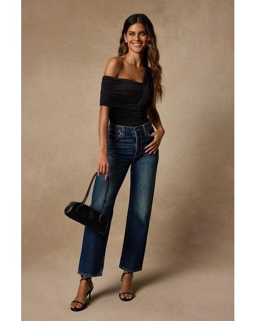 Lulus Blue Rainey Jersey Knit Asymmetrical Bodysuit