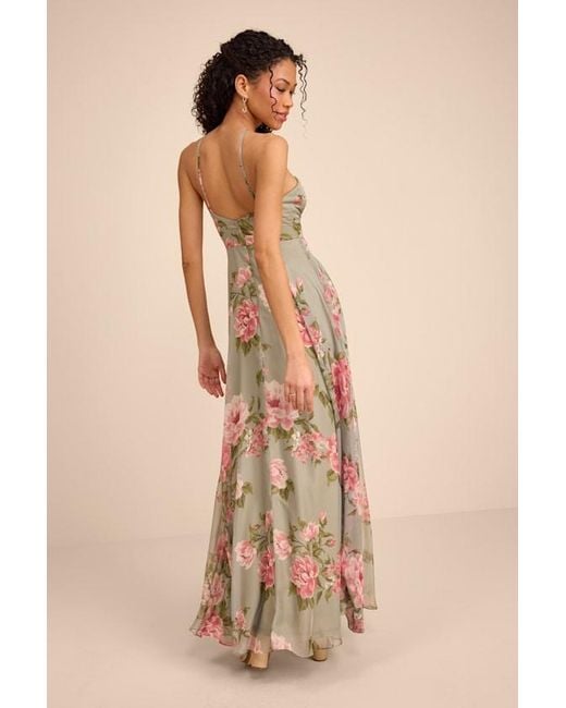 Lulus Natural Romantic Marvel Sage Floral Print Halter Neck Maxi Dress