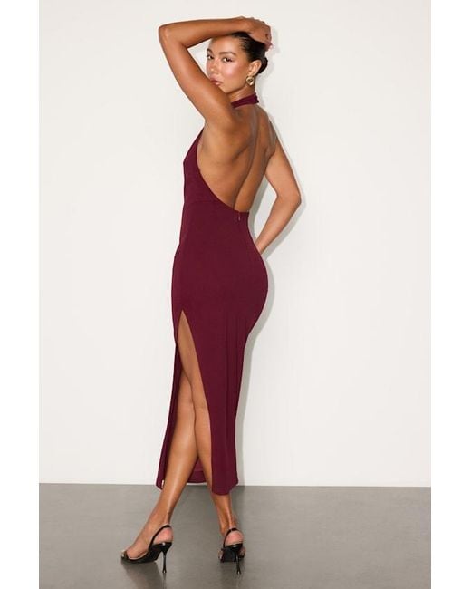 Lulus Red Deziree Halter Bodycon Midi Dress