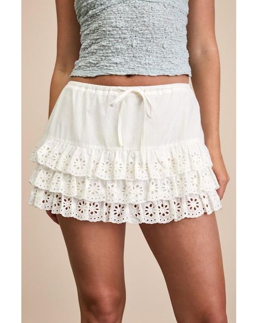 Lulus White Breya Cotton Eyelet Embroidered Tiered Mini Skort