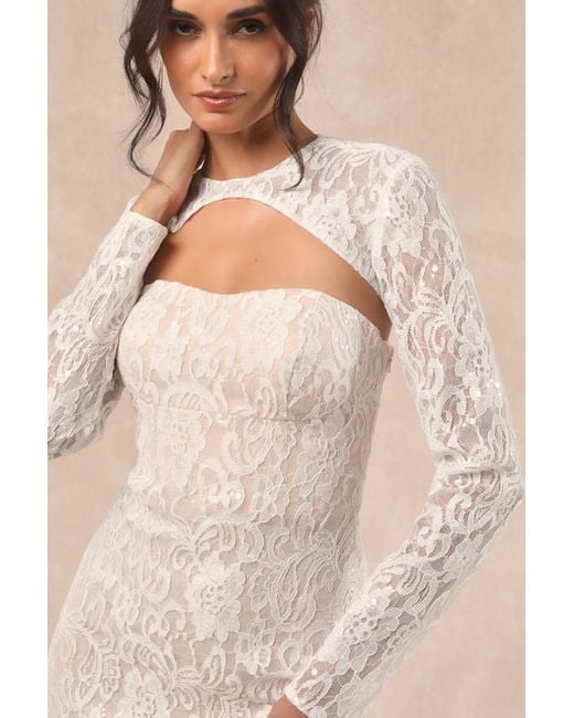 Lulus Natural Neska And Lace Maxi Dress And Shrug Set