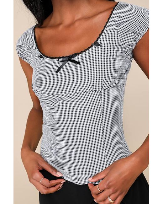 ZEMETA Multicolor Cottage Gingham Cap Sleeve Bow Top