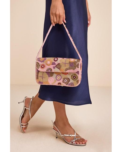 Lulus Blue Kya Multi Beaded Floral Shoulder Bag