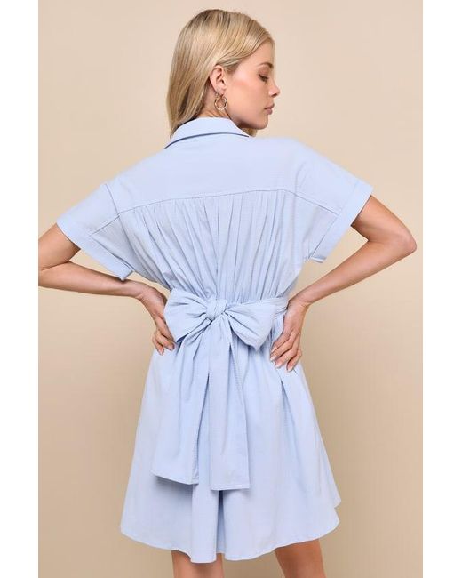 Lulus Blue Breeze By Tie-Back Mini Dress With Pockets
