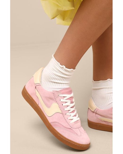 Dolce Vita Pink Notice Guava Suede Leather Color Block Lace-Up Sneakers