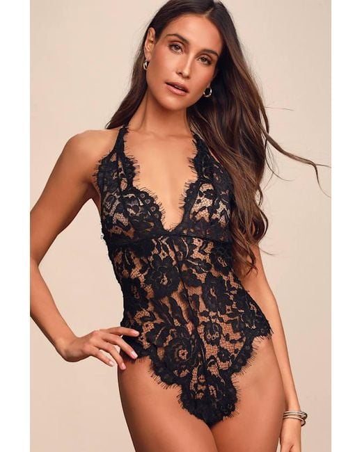 Lulus Natural Unforgettable Romance Sheer Lace Halter Bodysuit