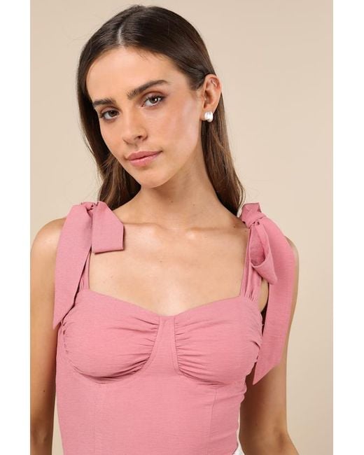 Lulus Pink Gracefully Sweet Bustier Tie-Strap Tank Top