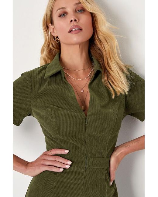 Lulus Green Go-Getter Girl Corduroy Mini Dress With Pockets