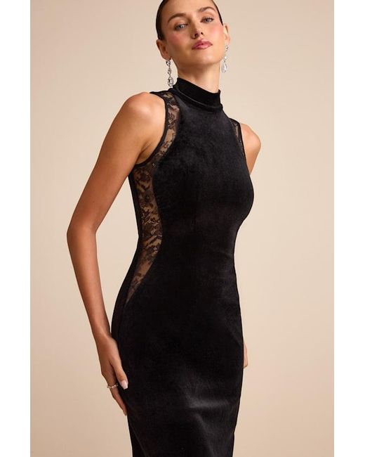 Lulus Blue Kemalie Velvet Lace Mock Neck Maxi Dress